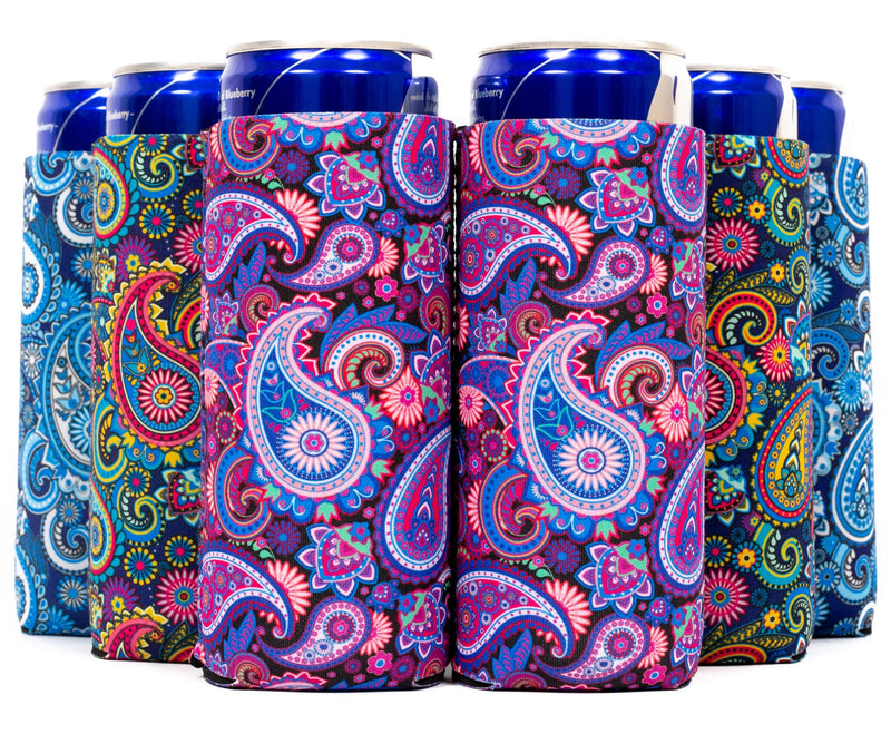 Paisley Slim Koozie, 4mm Neoprene 12 oz - Bright / Old