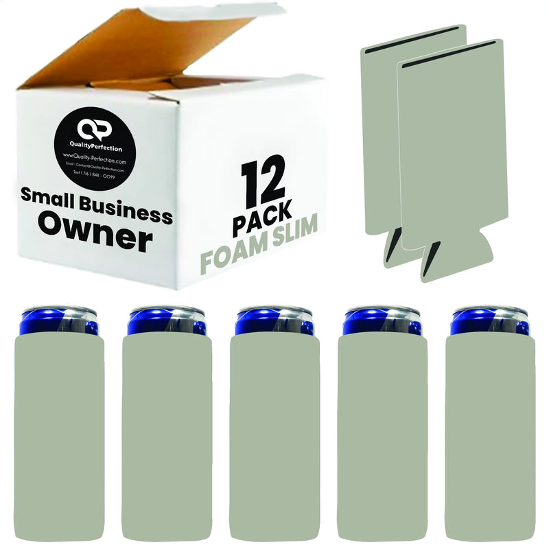 Slim Blank Foam Can Cooler 12 oz 4mm Soft Sleeves - 1, 6, 12