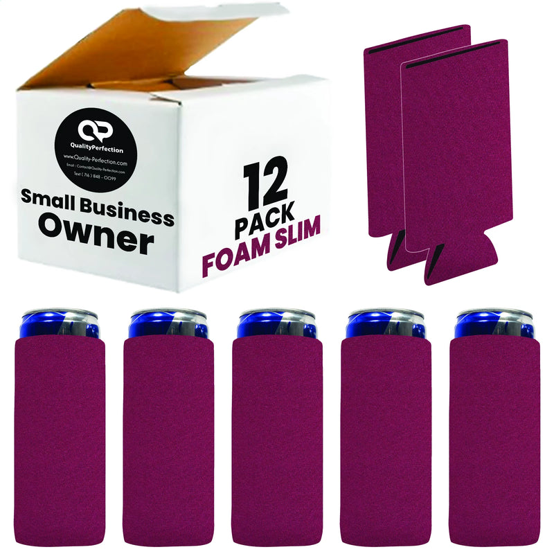Slim Blank Foam Can Cooler 12 oz 4mm Soft Sleeves - 1, 6, 12