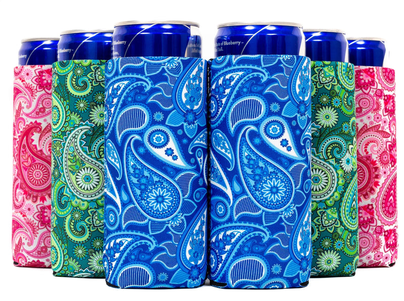 Paisley Slim Koozie, 4mm Neoprene 12 oz - Bright / Old