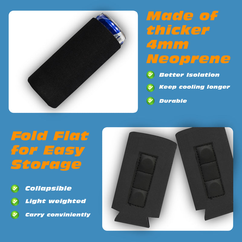Magnetic Slim Can Cooler 12 oz, Blank 3 Magnets 4mm Neoprene - Bulk, 10 Unit
