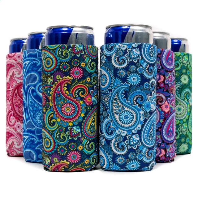 Paisley Slim Koozie, 4mm Neoprene 12 oz - Bright / Old