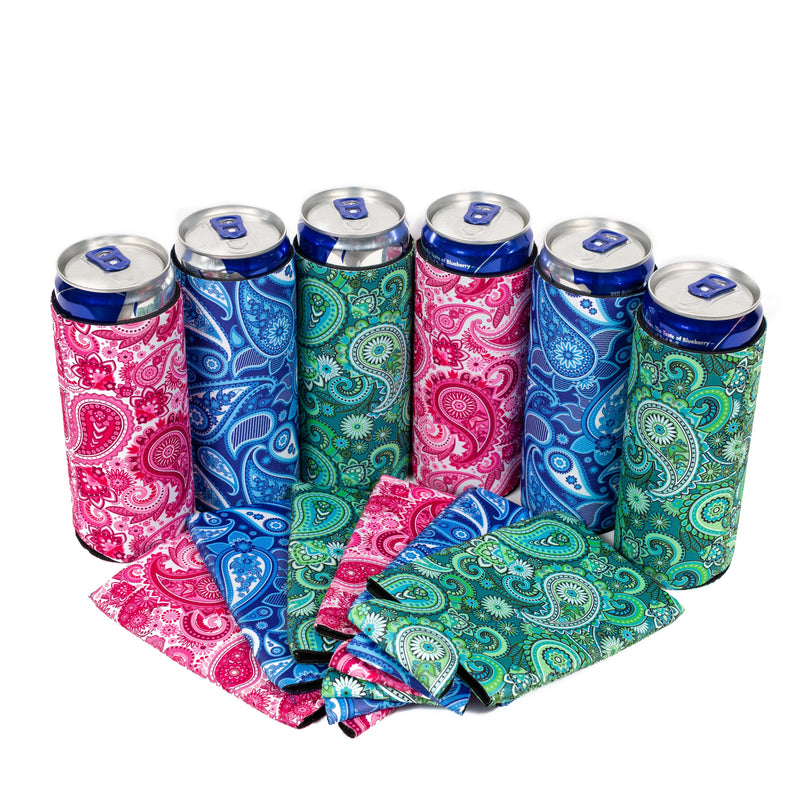 Paisley Slim Koozie, 4mm Neoprene 12 oz - Bright / Old