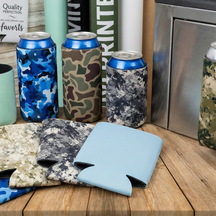 Bold New Camo & Light Pastel 4mm Neoprene Can Coolers Arriving Soon at QualityPerfection