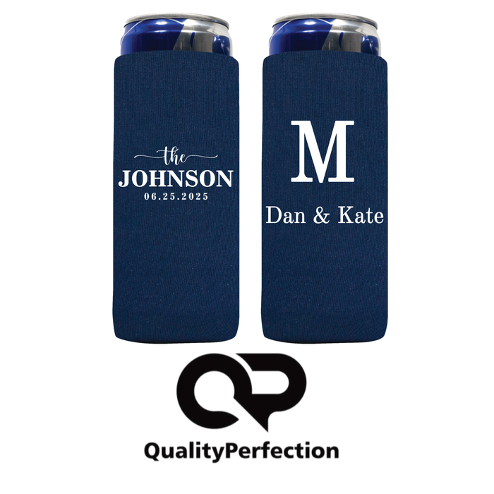 Slim Can Koozies Wedding Monogram 4mm Thick Neoprene 