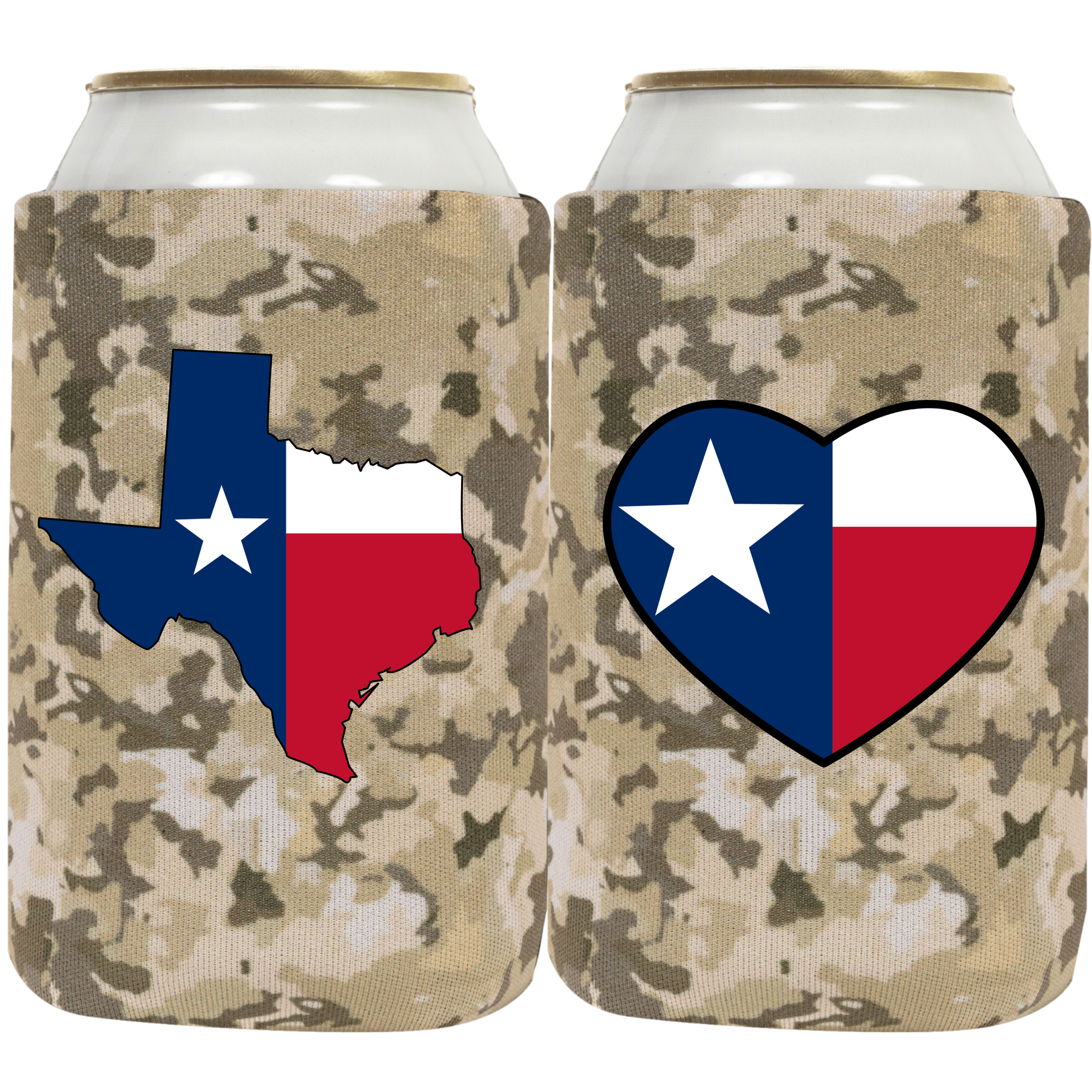 Texas Star and Heart as DTF Printing on 4mm Thick Neoprene can koozie sleeve