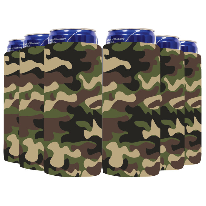 Camo Military Brown Slim Can Cooler Sleeves, Skinny Neoprene 4mm Thickness