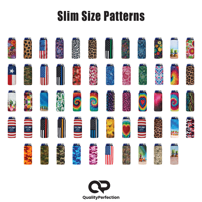 Slim Can Cooler, Leopard Mix Sleeves, Skinny Neoprene 4mm Thickness - Set of 6