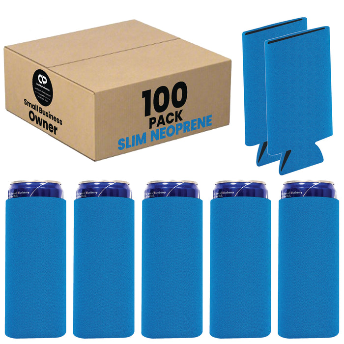100 Pack Slim Can Sleeves, Premium 4mm Skinny Coolers Neoprene - Bulk