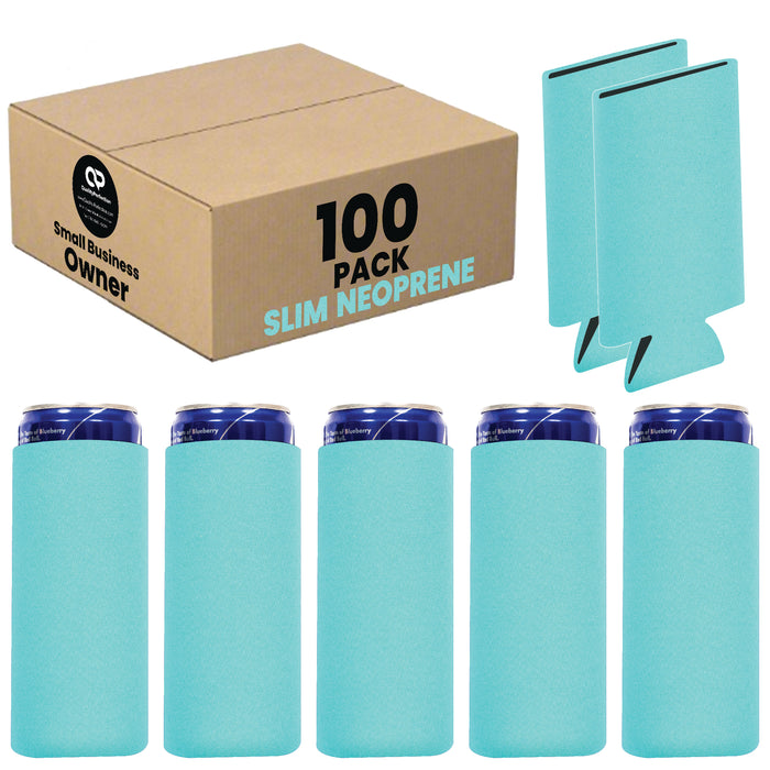 100 Pack Slim Can Sleeves, Premium 4mm Skinny Coolers Neoprene - Bulk
