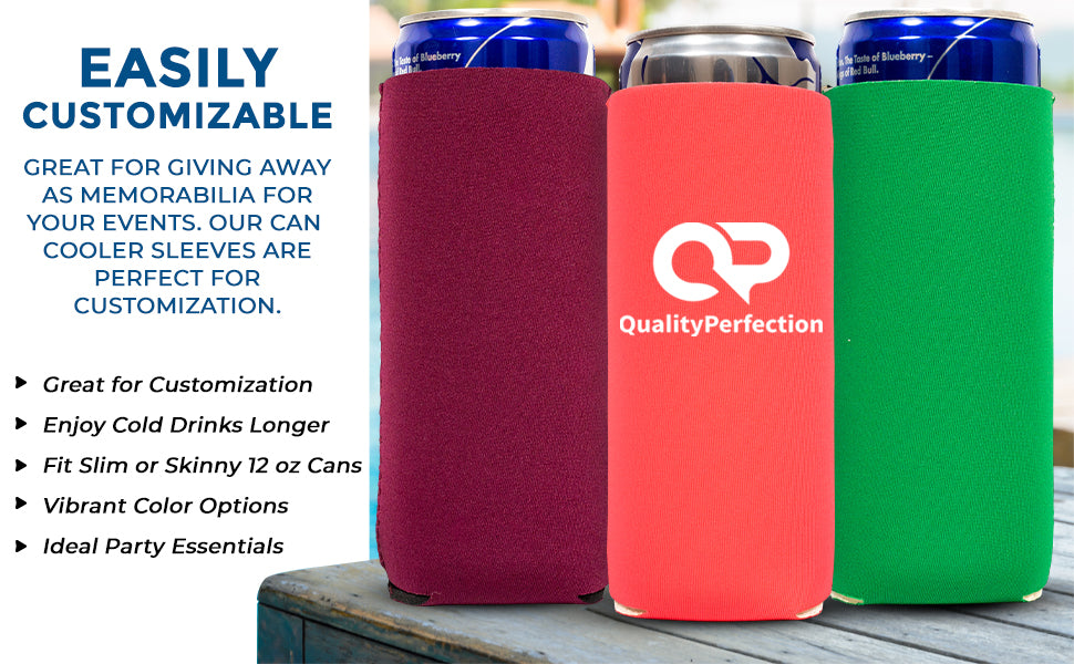 Slim Blank Can Coolers, Skinny Coolie 4mm Neoprene - 100 Pack