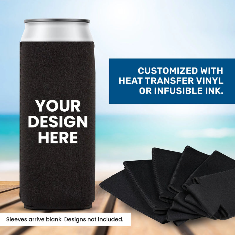 16 oz Black Can Cooler , Tallboy 4mm Thick Neoprene - 1, 6 Units