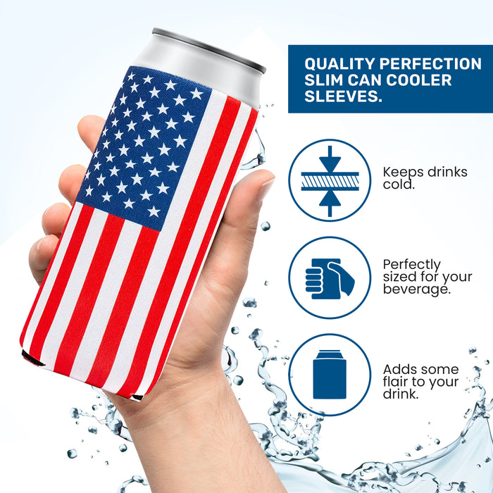 American Flag Slim Can Cooler Sleeves ,12 oz 4mm Neoprene USA Flag