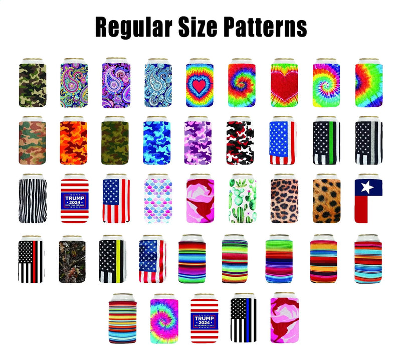 Pattern Regular  Coozies 4mm Neoprene Bulk 12 oz - 24, 12, 6 units