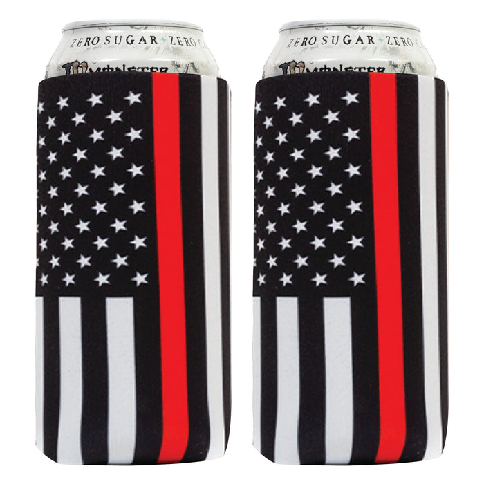 16 oz Firefighter Can Cooler Thin Red Line Tallboy 4mm Neoprene