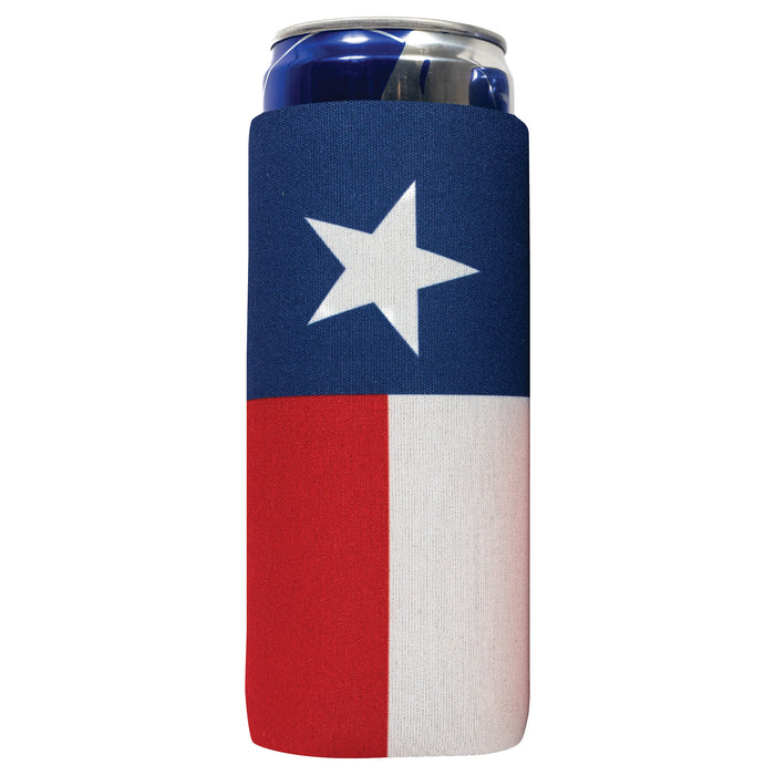 Texas Flag Slim Can Cooler Sleeves, Skinny Neoprene 4mm Thickness