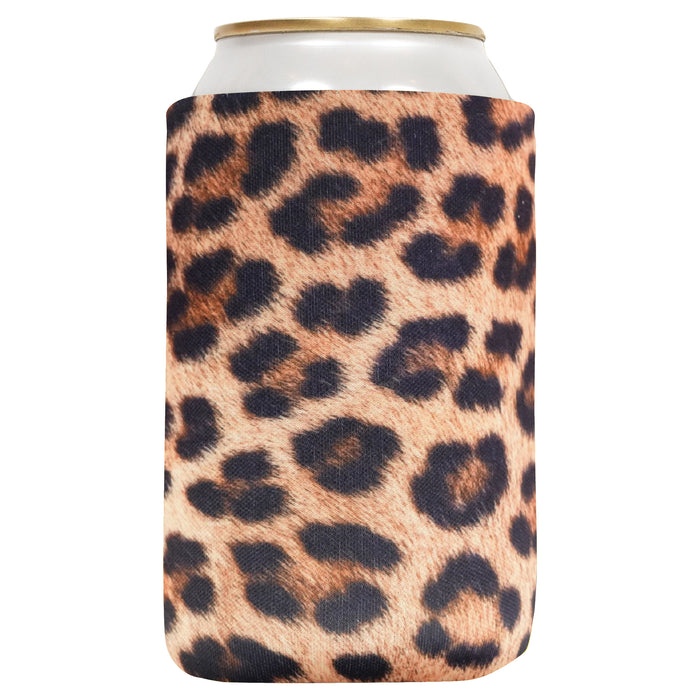 Leopard Can Koozie Sleeves, 4mm Thick Neoprene Regular Size 12 oz