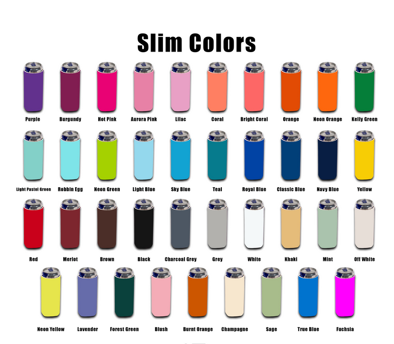 Blank Slim Can Cooler Solid Colors, 4mm Skinny Neoprene Thick - 12 Units
