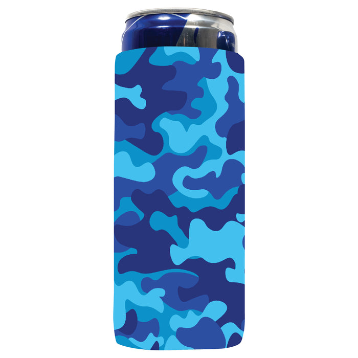 Camo Military Blue Slim Can Cooler Sleeves, Skinny Neoprene 4mm Thickness