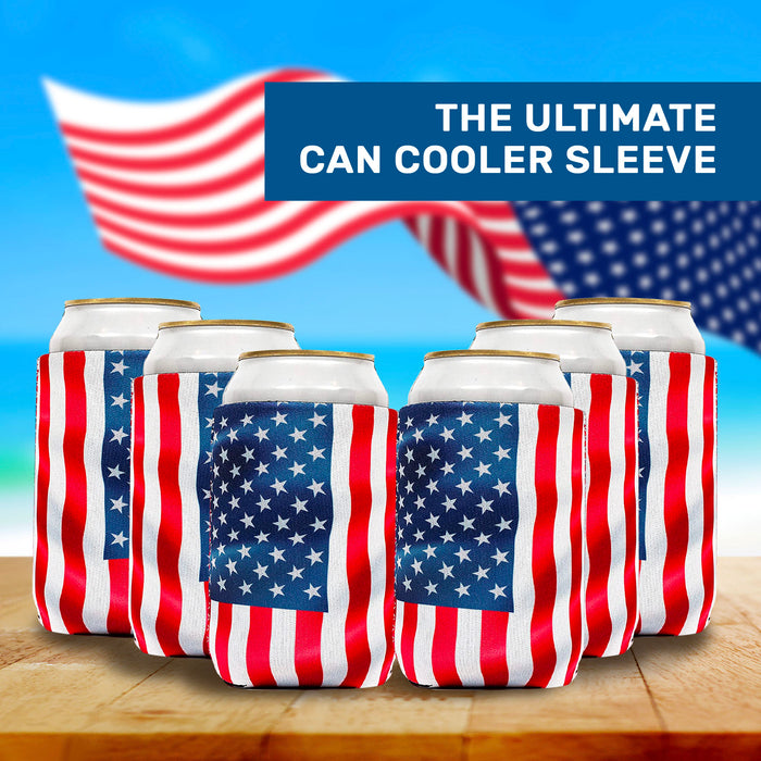 American Waving Flag Can Cooler Sleeves, Regular 12 oz 4mm Neoprene