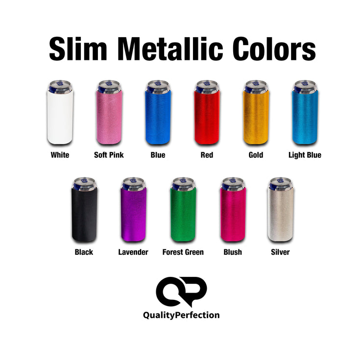 Slim Can Cooler Sleeves 12oz , Metallic Skinny Neoprene 4mm Thickness - Color Defect - BIG SAVINGS - QualityPerfection