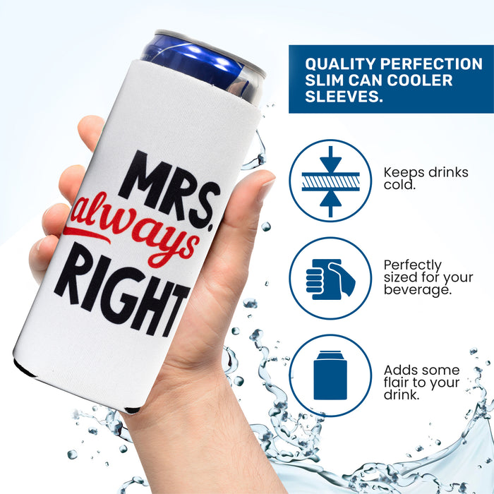 Slim Can Cooler -Set Of 2 Mr&Mrs - Neoprene Coolie Sleeves - Great 4 Wedding,Engagement Gifts - QualityPerfection