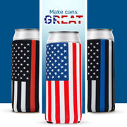 Slim Can Cooler Police Black Flag, Blue Line ,12oz Skinny Neoprene - 4mm Thickness - QualityPerfection