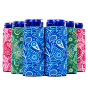 Slim Can Cooler Set of 6 Bright Paisley Mix, Neoprene Sleeves Compatible with 12 oz Slim - Clearance - QualityPerfection