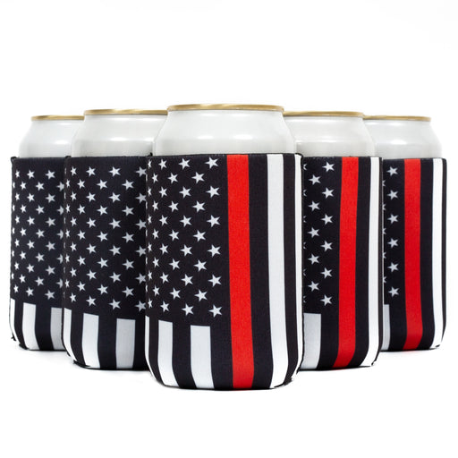 Neoprene Can Cooler Firefighter, Black Flag with red line 12 oz Regular Size - QualityPerfection