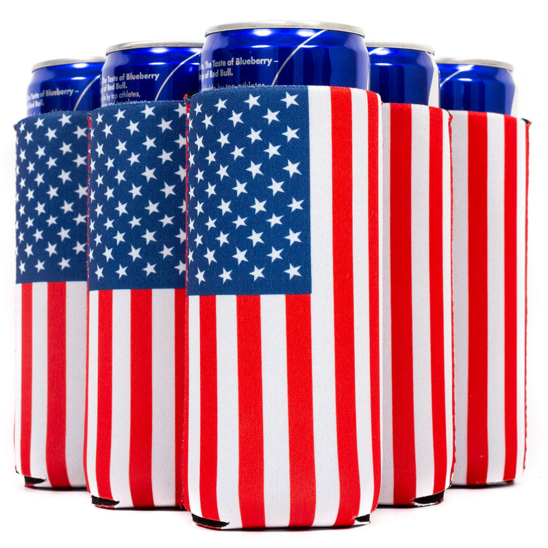 USA Flag Slim Can Cooler Sleeves ,Skinny 12 oz 4mm Neoprene - QualityPerfection