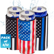 Slim Can Cooler Firefighter Black Flag, Red Line ,12oz Skinny Neoprene - QualityPerfection
