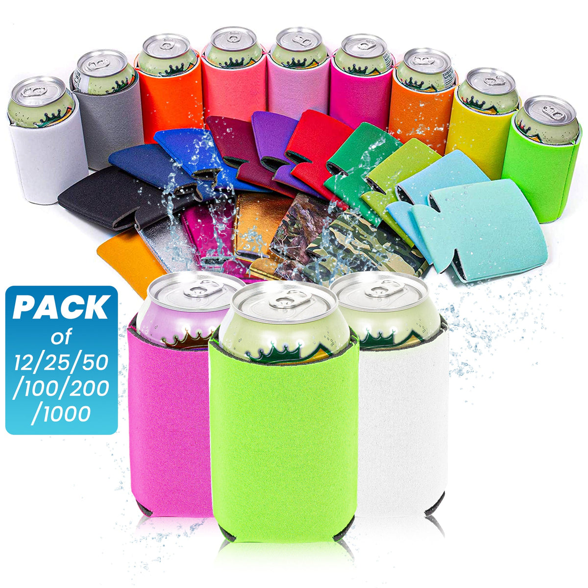 Can Cooler Sleeves Foam 12 oz 4mm Bulk Box of Mix colors we