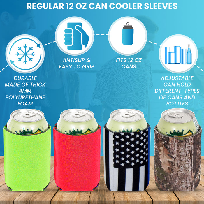 Foam Can Cooler Sleeves 12oz, Black Flag with Blue Line, Police Coolies - QualityPerfection