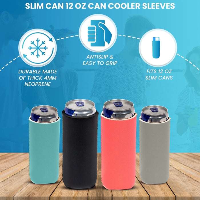Slim Can Cooler Sleeves, Premium 4mm Skinny Can Coolers Neoprene Purple 