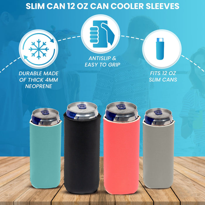 Slim Neoprene Can Cooler Skinny Blank Coolie 12 oz - Neon Yellow - QualityPerfection