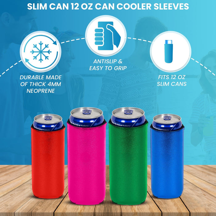 Slim Metallic Blue Blank Neoprene Can Cooler Slim Skinny Coolie - QualityPerfection