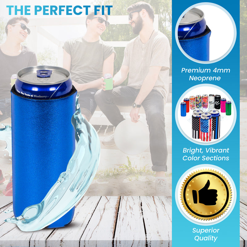 Slim Metallic Royal Blue Blank Neoprene Can Cooler Slim Skinny Coolie - QualityPerfection