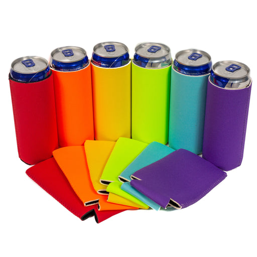 Slim Can Cooler Set of 6 Multi Color Sleeves, Skinny 12oz Slim - QualityPerfection