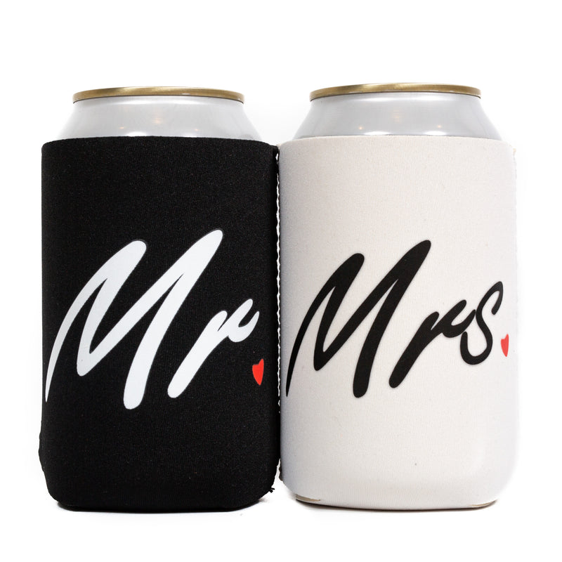 Mr. & Mrs. Can Coolers Neoprene for Wedding 12oz Set Of 2 Both Sides - QualityPerfection