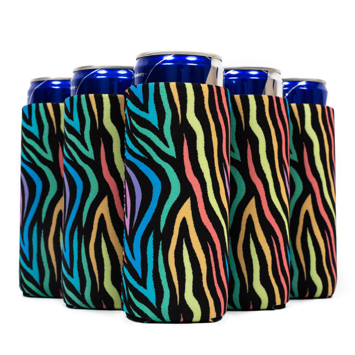 Slim Mix Colors Zebra Can Sleeves, Skinny Neoprene Coolers, Compatible with 12oz Slim Cans - Clearance - QualityPerfection