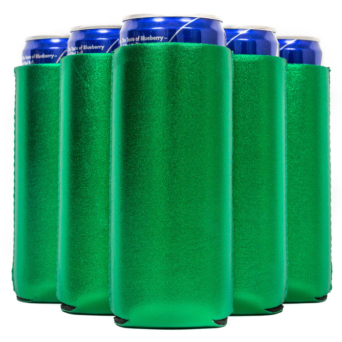 Slim Metallic Green Blank Neoprene Can Cooler Slim Skinny Coolie - QualityPerfection