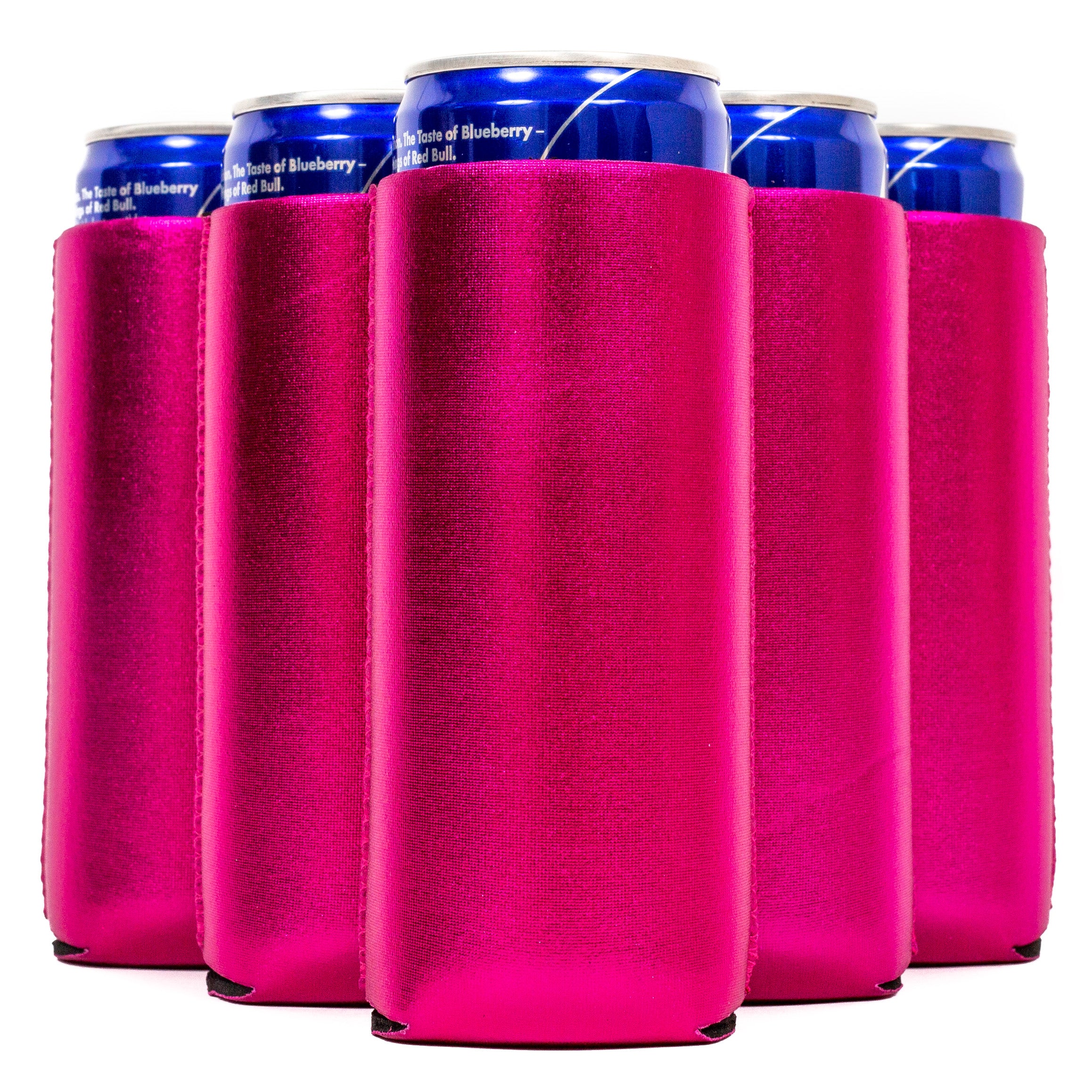 Metallic Slim Blank Neoprene Can Cooler Slim Skinny Coolie - 1,6,12,25,50,100 50 / Metallic Hot Pink