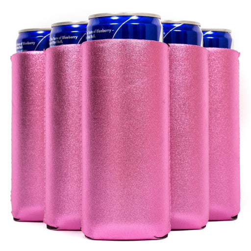 Slim Metallic Pink Blank Neoprene Can Cooler Slim Skinny Coolie - QualityPerfection