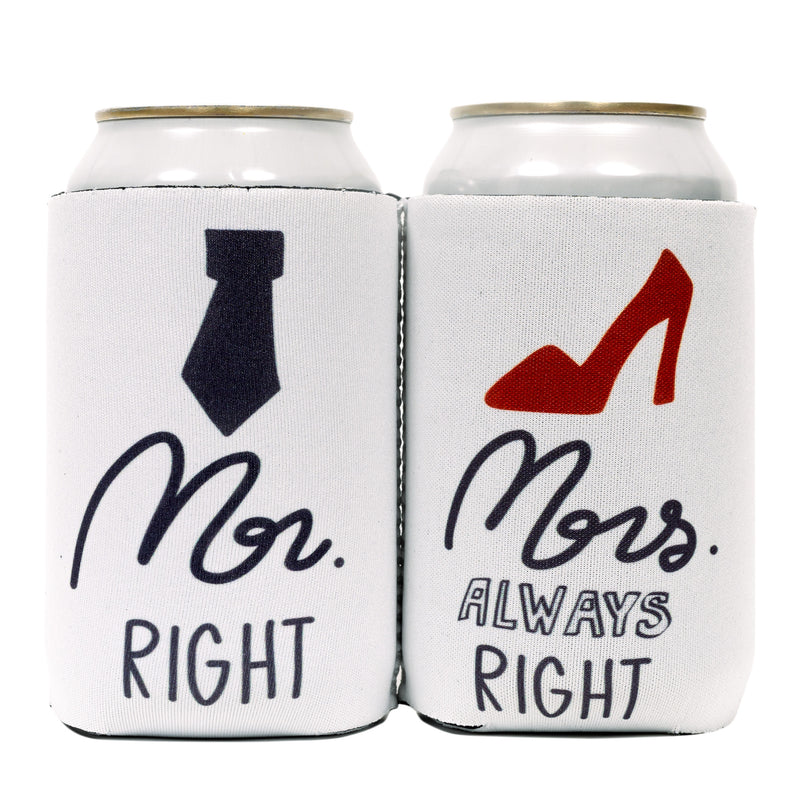 Mr. & Mrs. Can Coolers Neoprene for Wedding 12oz Set Of 2 Both Sides - QualityPerfection