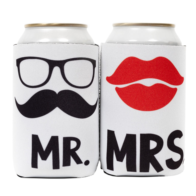 Mr. & Mrs. Can Coolers Neoprene for Wedding 12oz Set Of 2 Both Sides - QualityPerfection