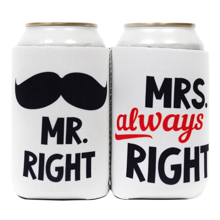 Mr. & Mrs. Can Coolers Neoprene for Wedding 12oz Set Of 2 Both Sides - QualityPerfection