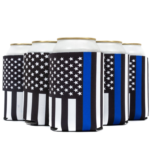 Foam Can Cooler Sleeves 12oz, Black Flag with Blue Line, Police Coolies - QualityPerfection