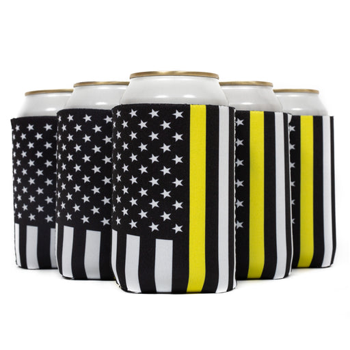 Neoprene Can Cooler Security, Black Flag with Yellow line 12 oz Regular Size - Security Guards and Tow Truck Drivers - QualityPerfection