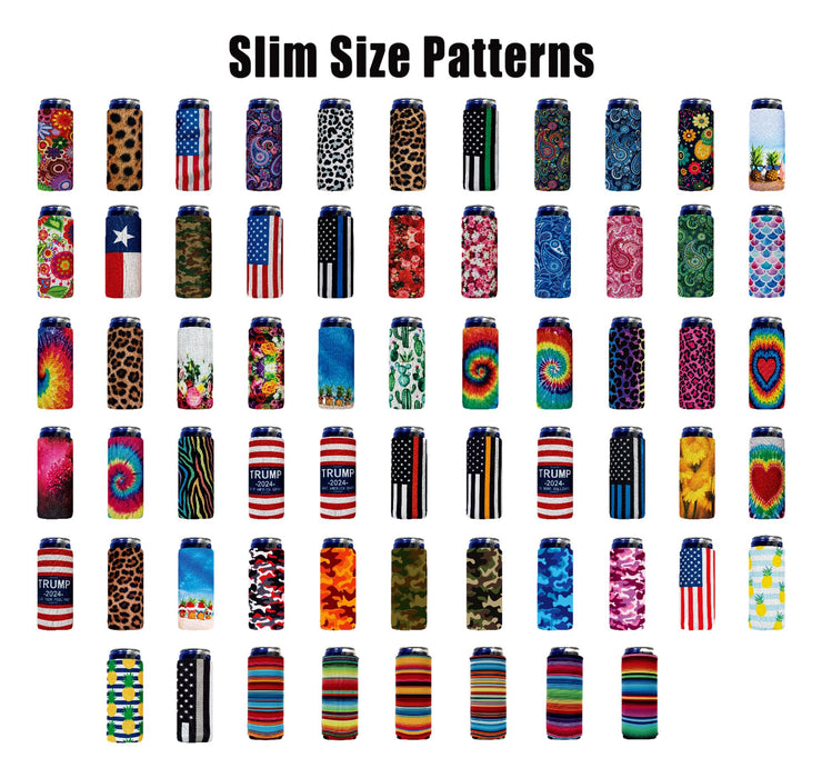 Slim Can Sleeves, Neoprene Premium 4mm Pattern - 24 Pack, Bulk