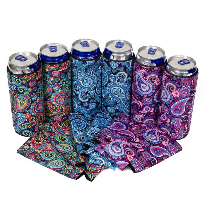 Slim Can Cooler Set of 6 Paisley Old Mix, Neoprene Sleeves Compatible with 12 oz Slim - Clearance - QualityPerfection